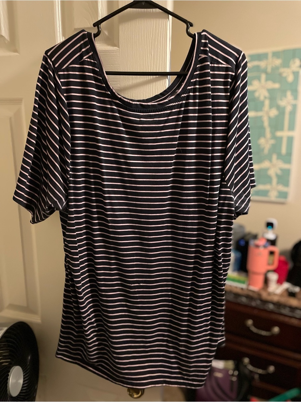 Lane Bryant Navy and White Striped Short-Sleeve Tee